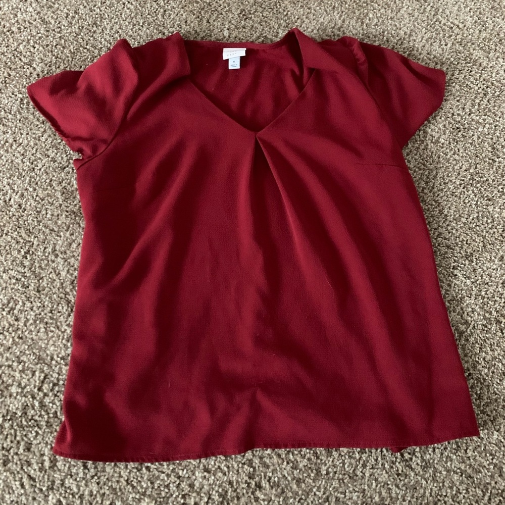 “A new day” maroon v-neck blouse with ruffles sleeves